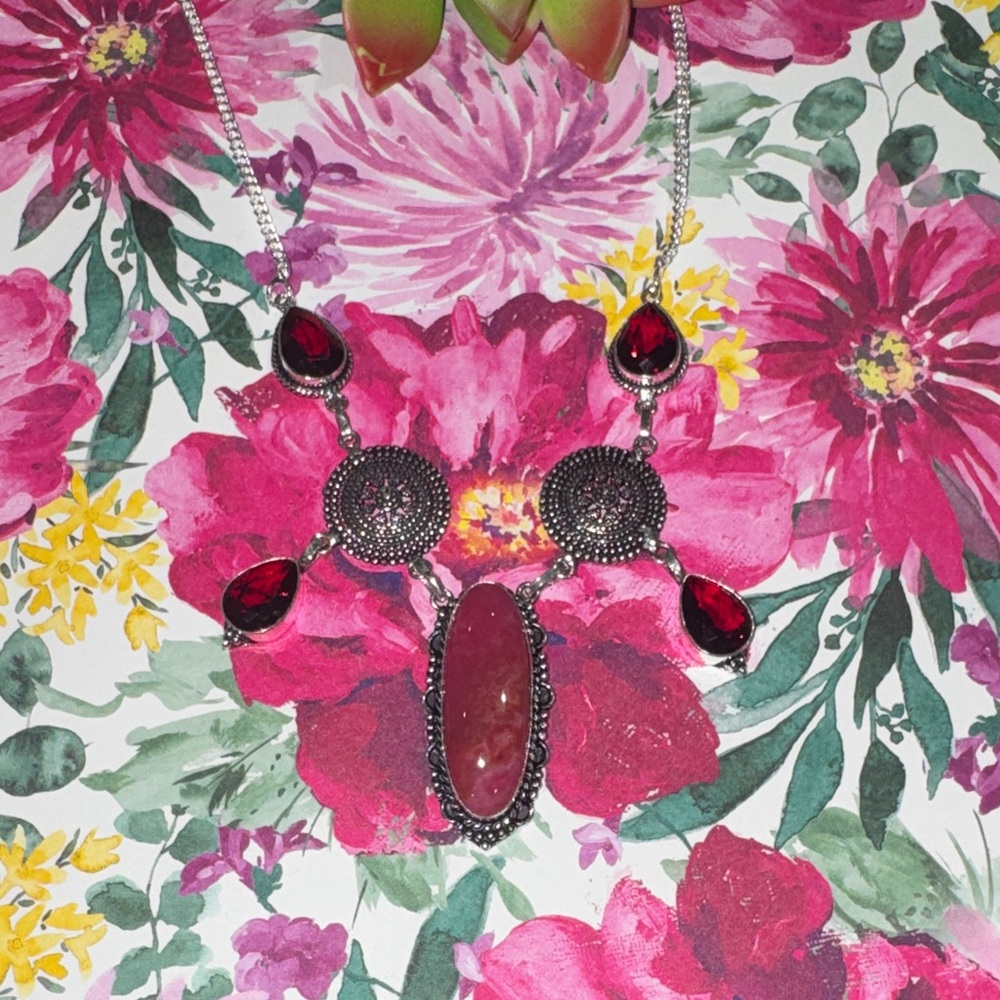 Jasper & Garnet Silver Necklace